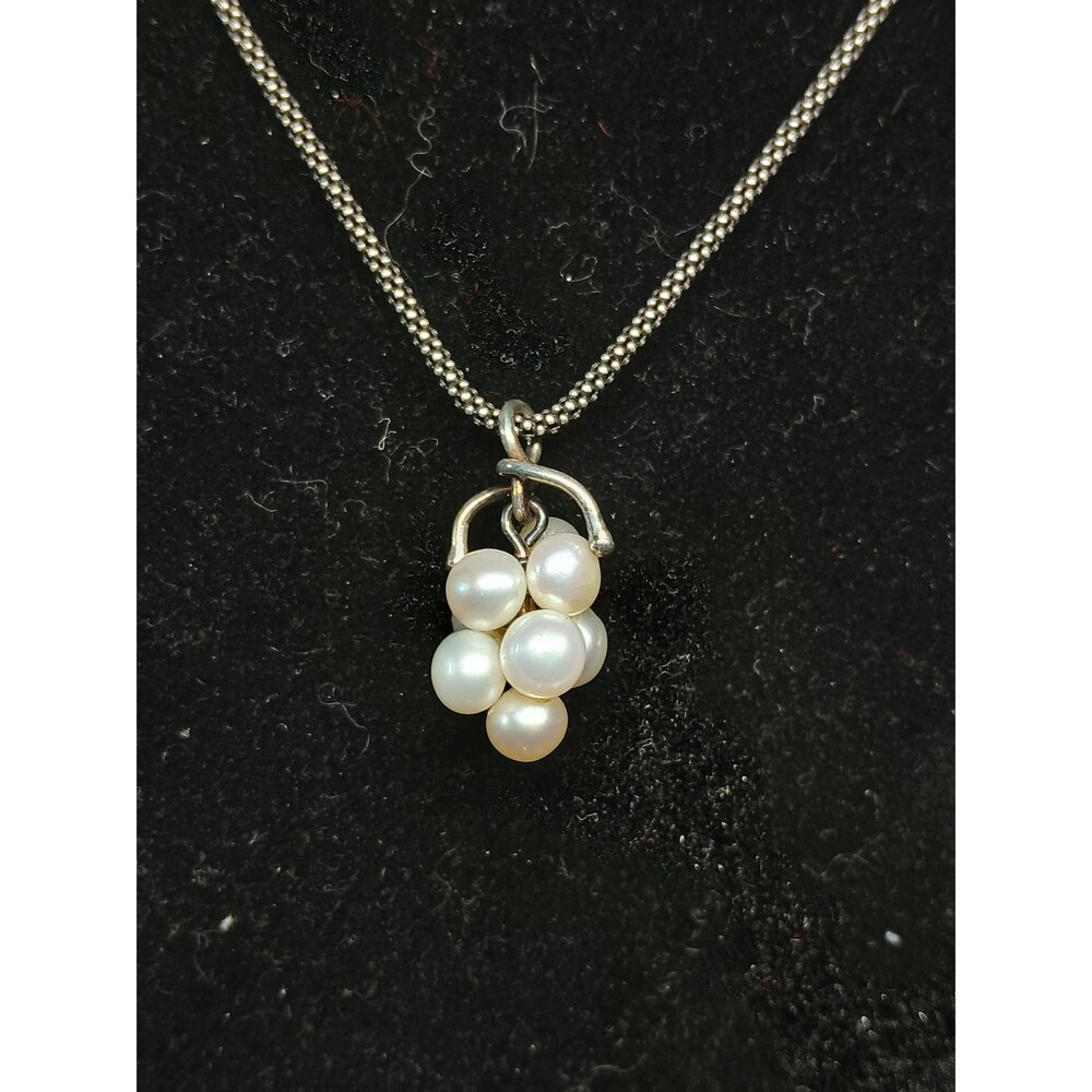 Sterling Silver Pearl Cluster Popcorn Necklace Grape Pendant 925 Adjustable 17.2